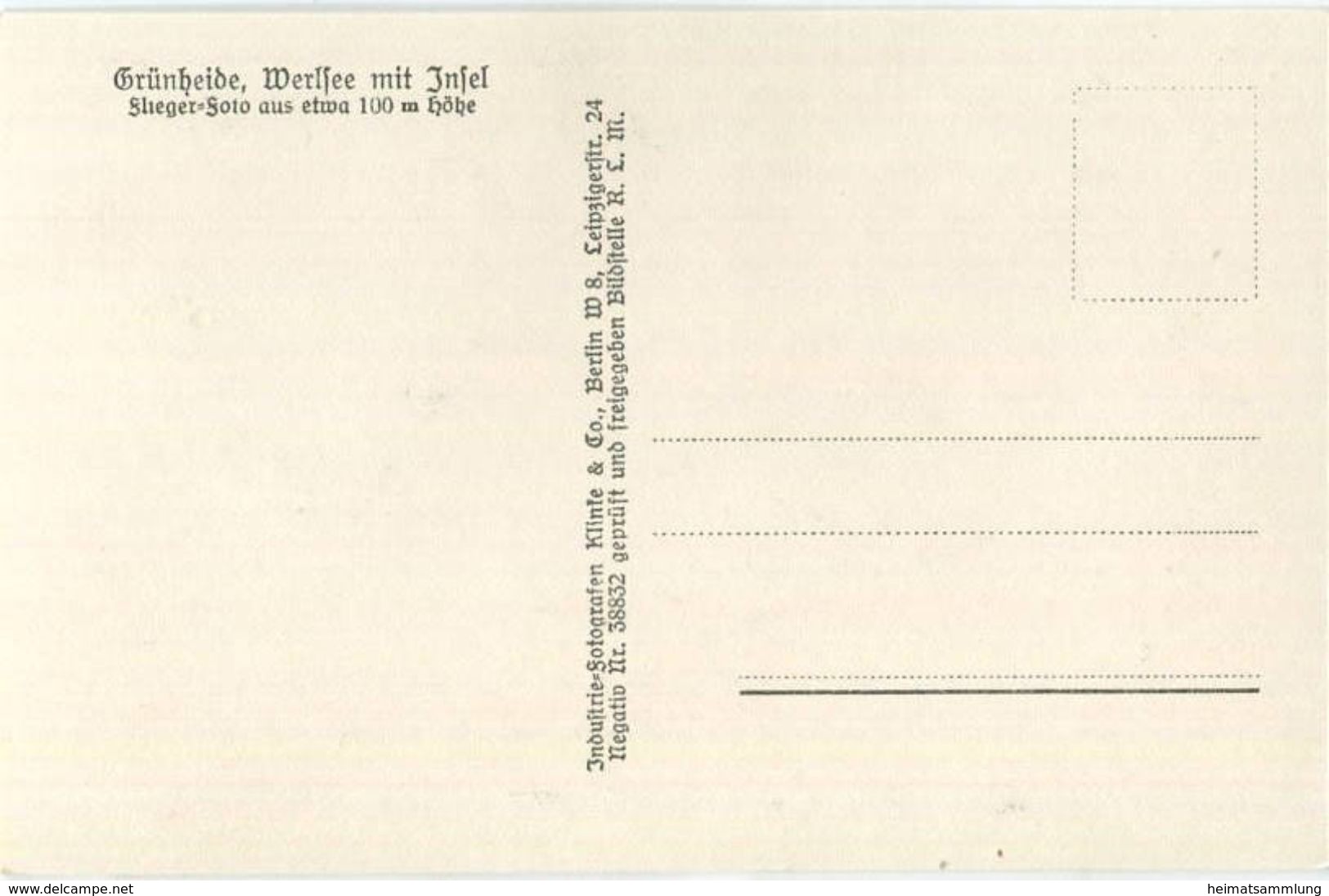 Grünheide - Werlsee Mit Insel - Flieger-Foto Aus 100m Höhe - Foto-AK 30er Jahre - Verlag Klinke & Co. Berlin - Gruenheide