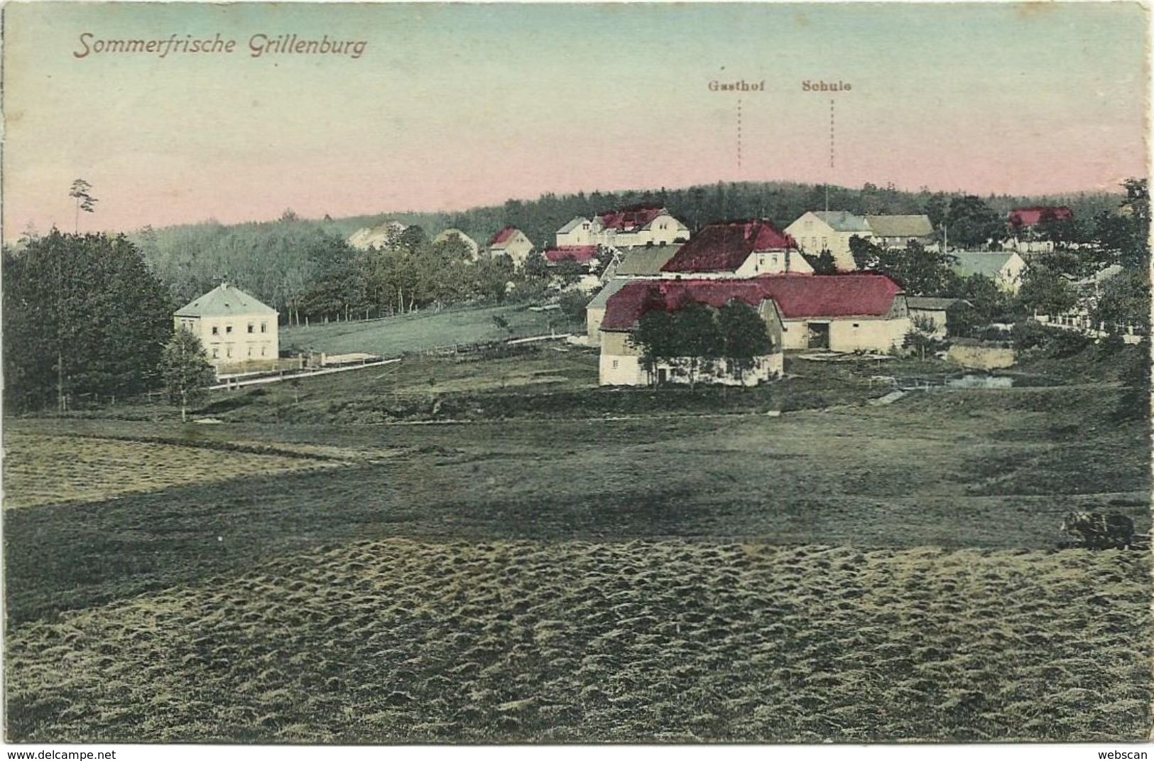 AK Tharandt Grillenburg Gasthof & Schule Color ~1910 #01 - Tharandt