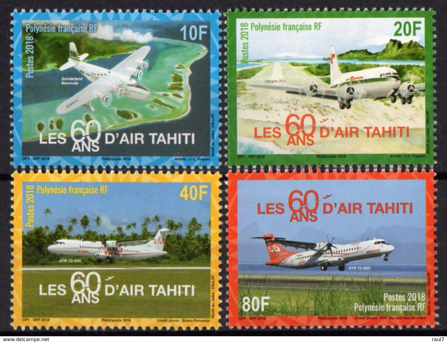 Polynésie Française 2018 - Aviation, 60 Ans D'air Tahiti - 4 Val Neufs // Mnh - Neufs