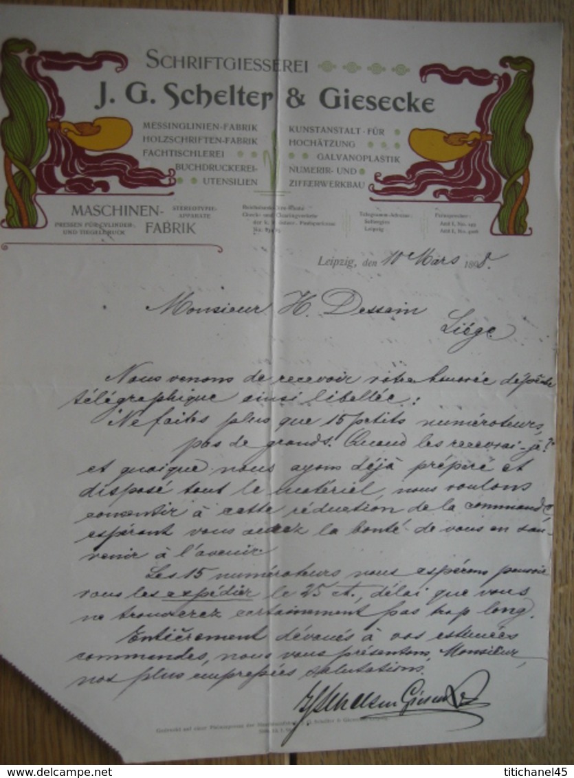 Brief 1898 Style ART NOUVEAU - LEIPZIG - J.G. SCHELTER & GIESECKE - Schriftgiesserei-Maschinenfabrik-Fonderie Caractère - Autres & Non Classés