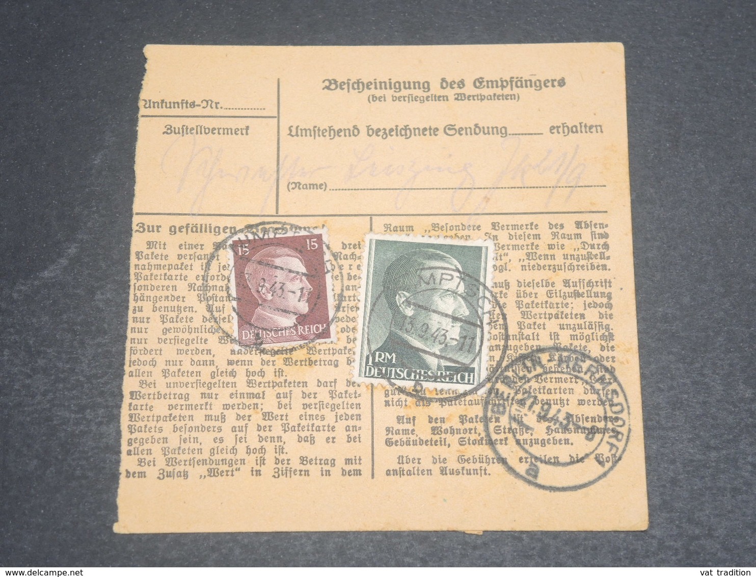 ALLEMAGNE - Formulaire De Colis Postal De Dringend Pour Berlin En 1943 - L 12420 - Lettres & Documents