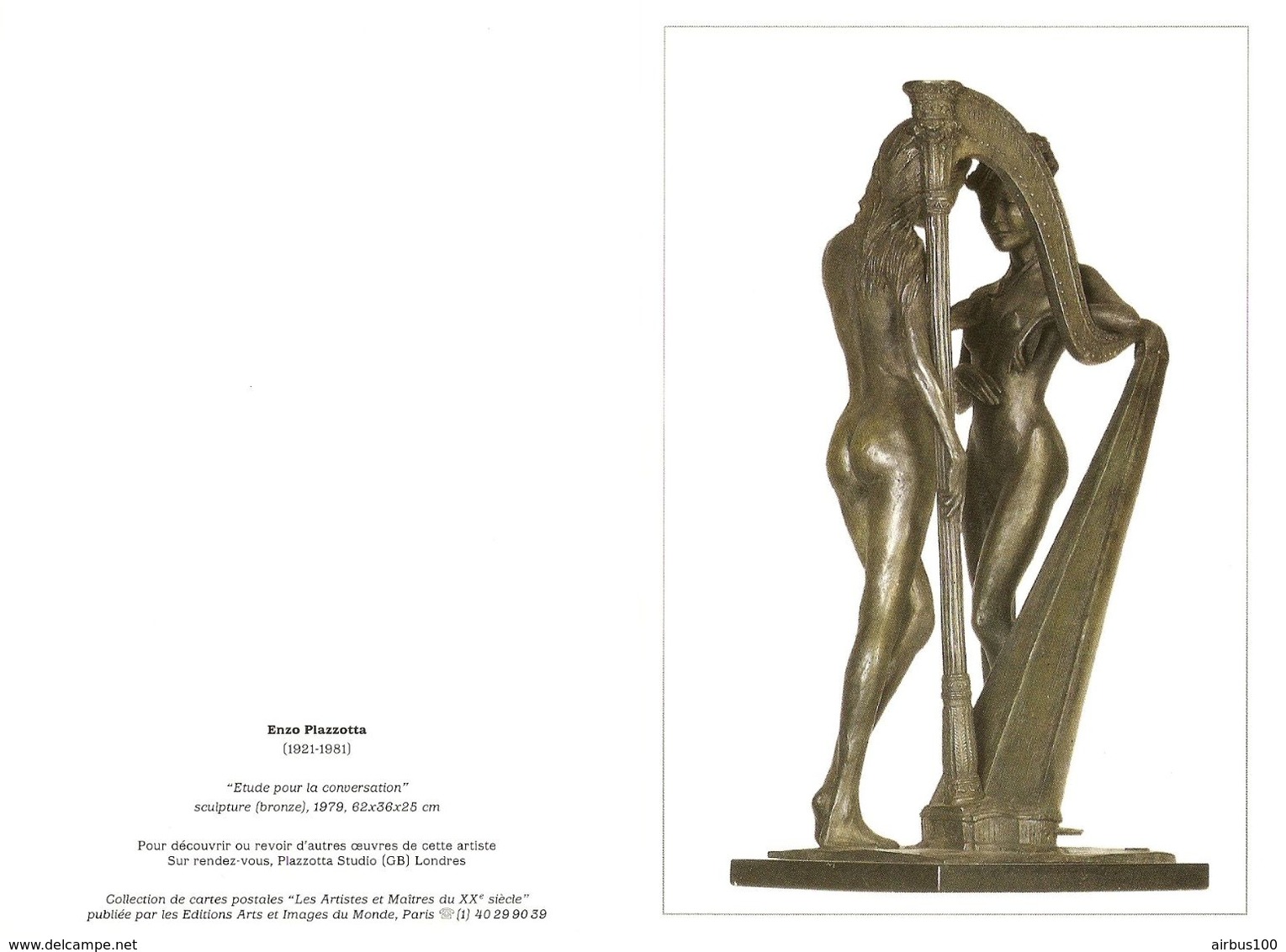 CARTE DOUBLE FORMAT - ÉTUDE POUR LA CONVERSATION - HARPE - SCULPTURE BRONZE 1979 DE ENZO PLAZZOTTA - Sculptures