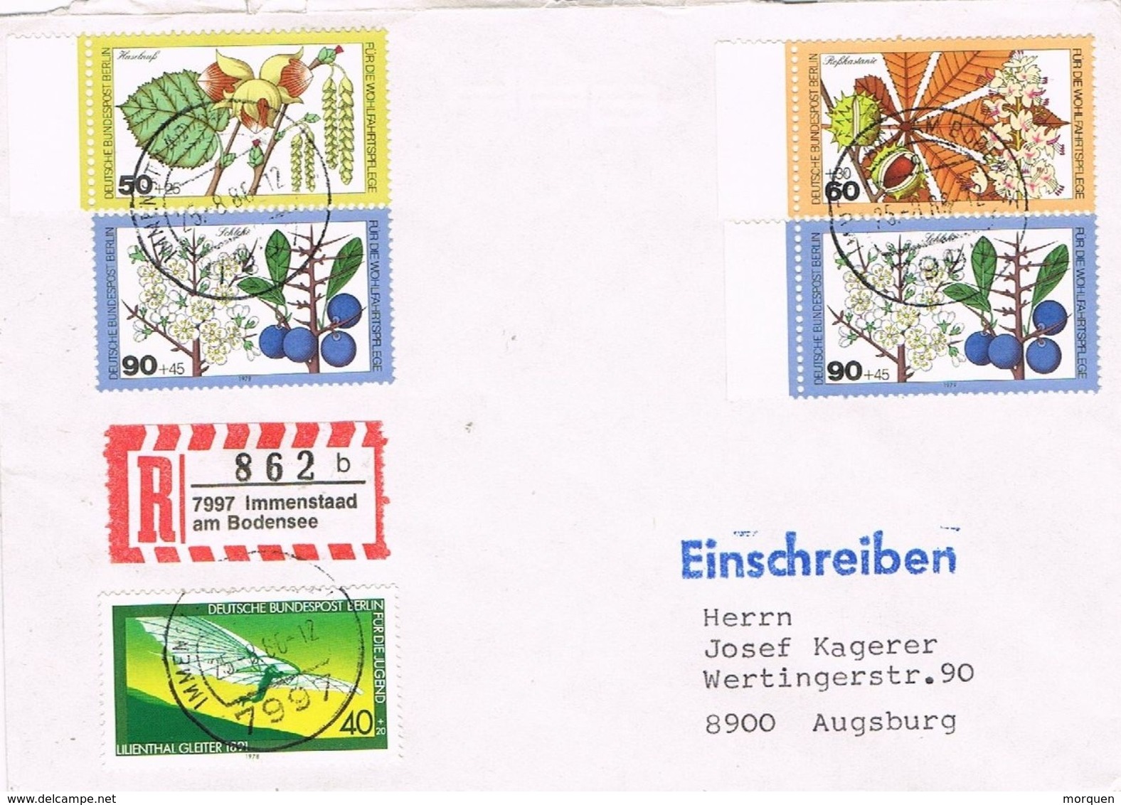 27148. Carta Certificada  IMMENSTAAD Am BODENSEE (Alemania Federal) 1986 - Cartas & Documentos