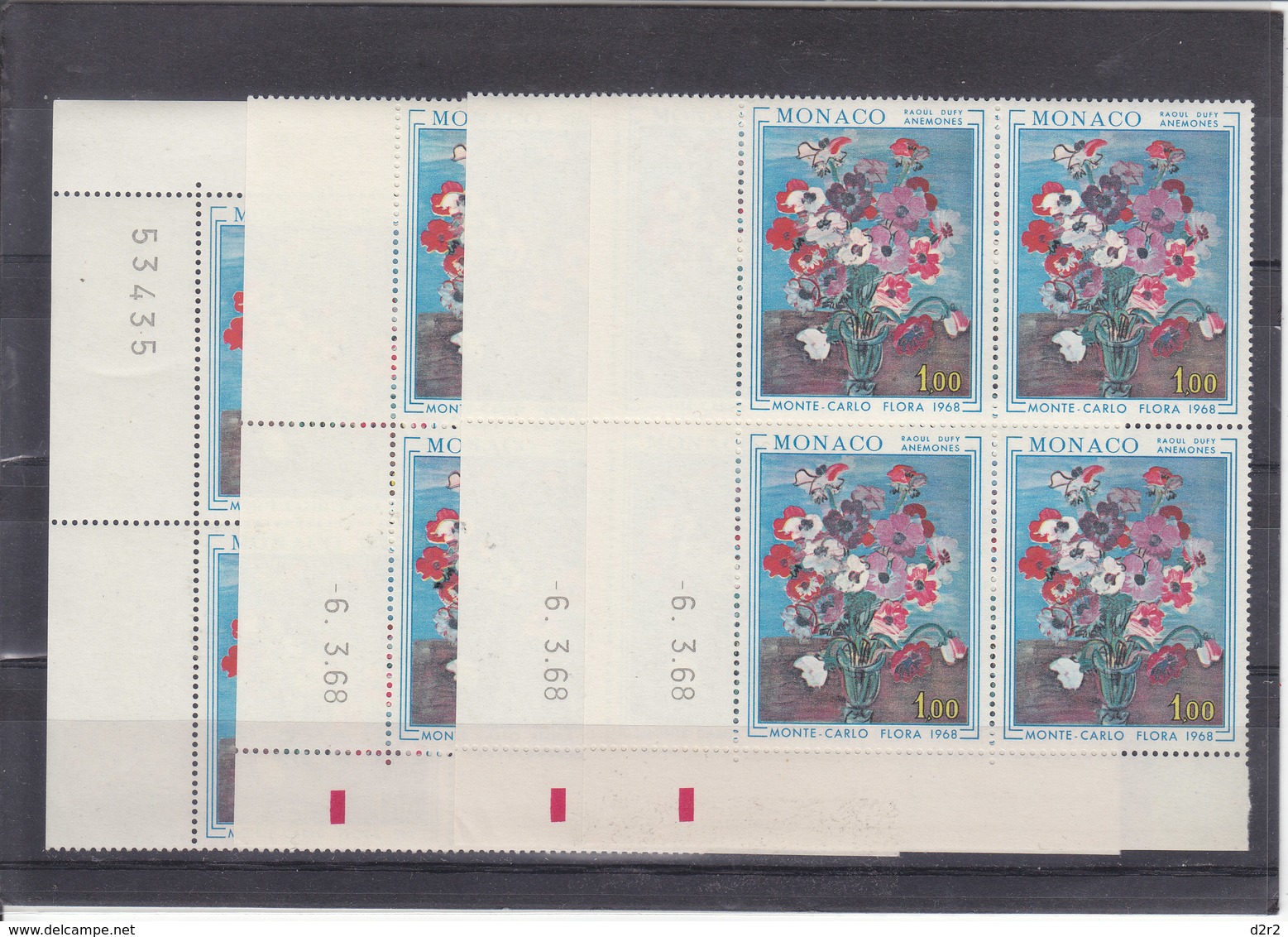 MONTE-CARLO - FLORA 1968 - NUM MICHEL 890 EN 12 BLOC DE 4** - DIVERS DECOUPE AVEC BORD DE FEUILLE - COTE 33 EURO - Neufs