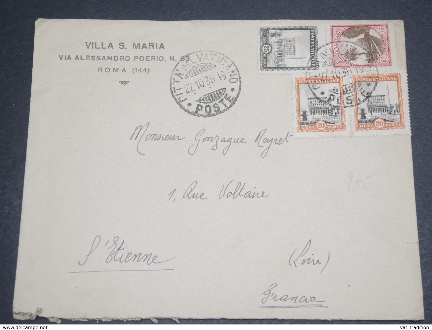 VATICAN - Enveloppe Pour La France En 1936 , Affranchissement Plaisant - L 12440 - Covers & Documents