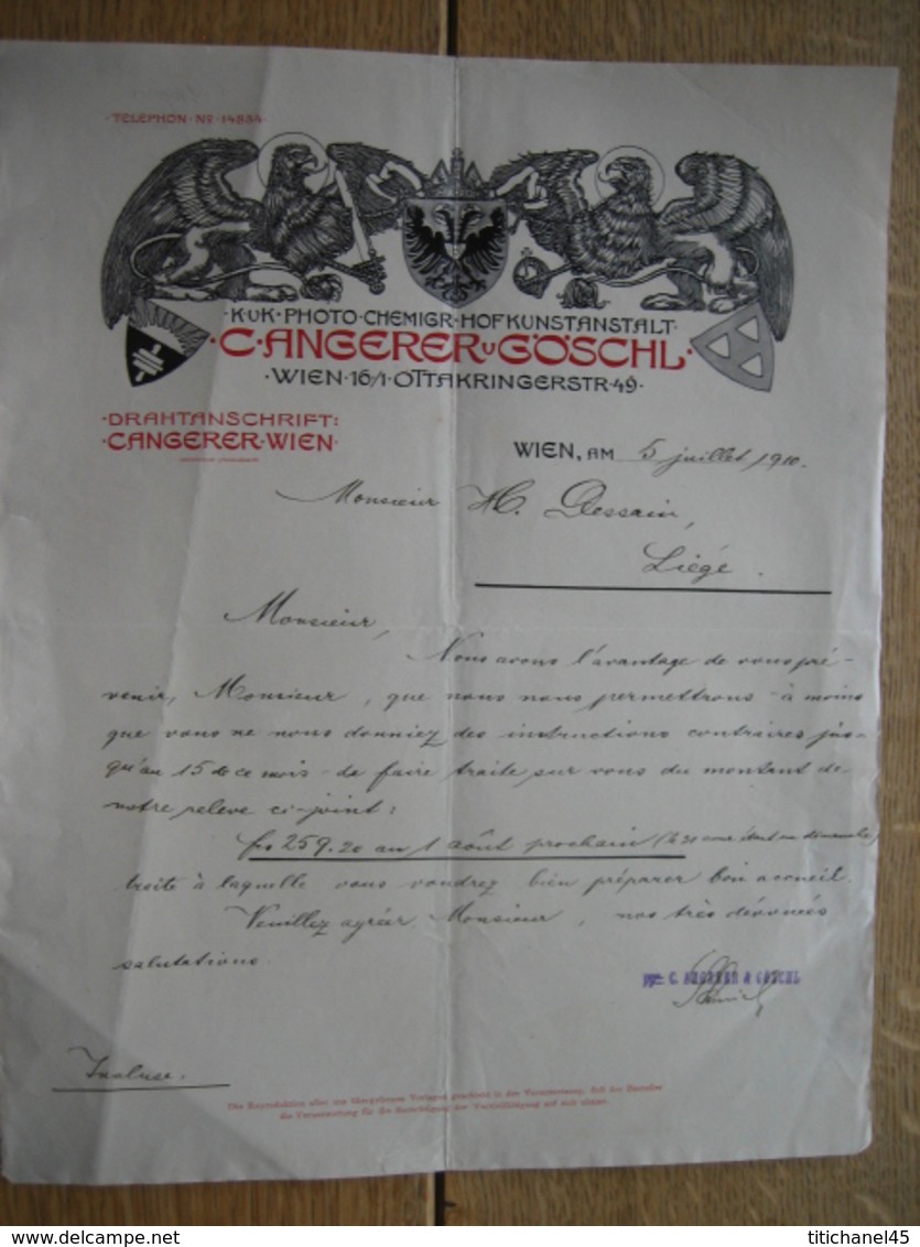 Brief 1910 - WIEN - C. ANGERER & GÖSCHL - Photochemigraphen - Hofkunstanstalt - Oostenrijk