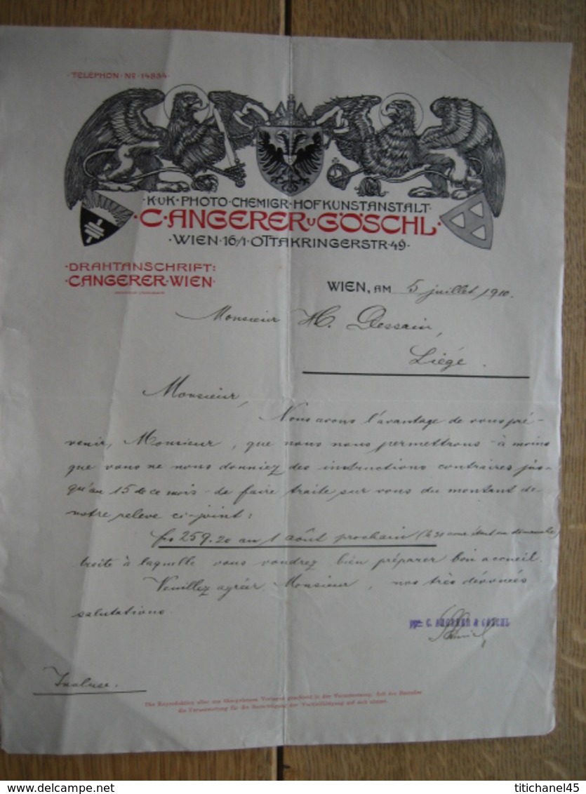 Brief 1910 - WIEN - C. ANGERER & GÖSCHL - Photochemigraphen - Hofkunstanstalt - Österreich