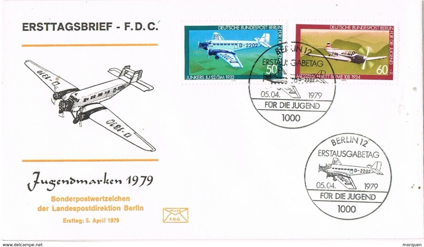 27153. Carta F.D.C. BERLIN (Alemania Berlin) 1979. Jugendmarken 79. Avion - Otros & Sin Clasificación