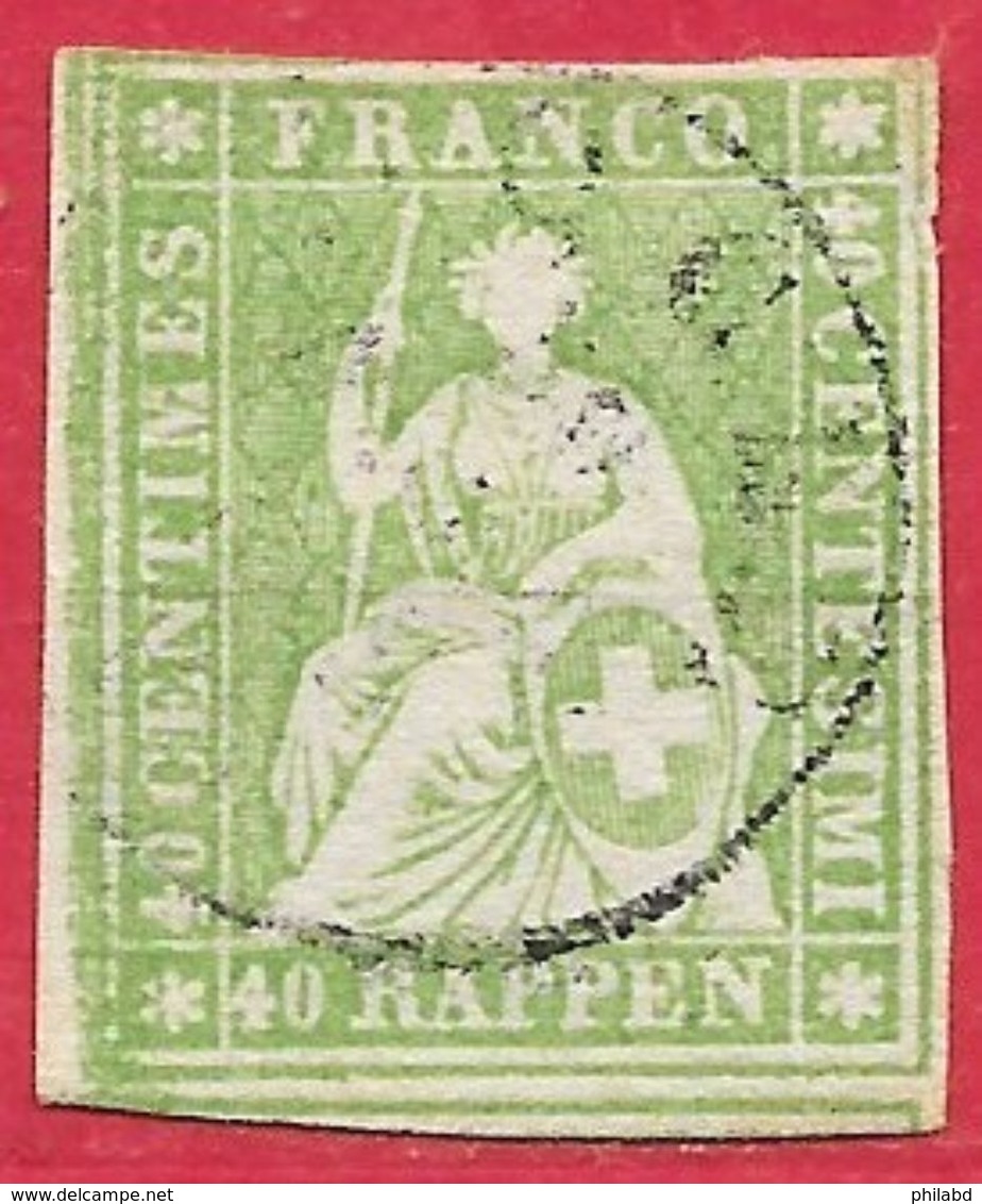 Suisse N°30 40r Vert (fil De Soie Vert) 1854-62 O - Usados