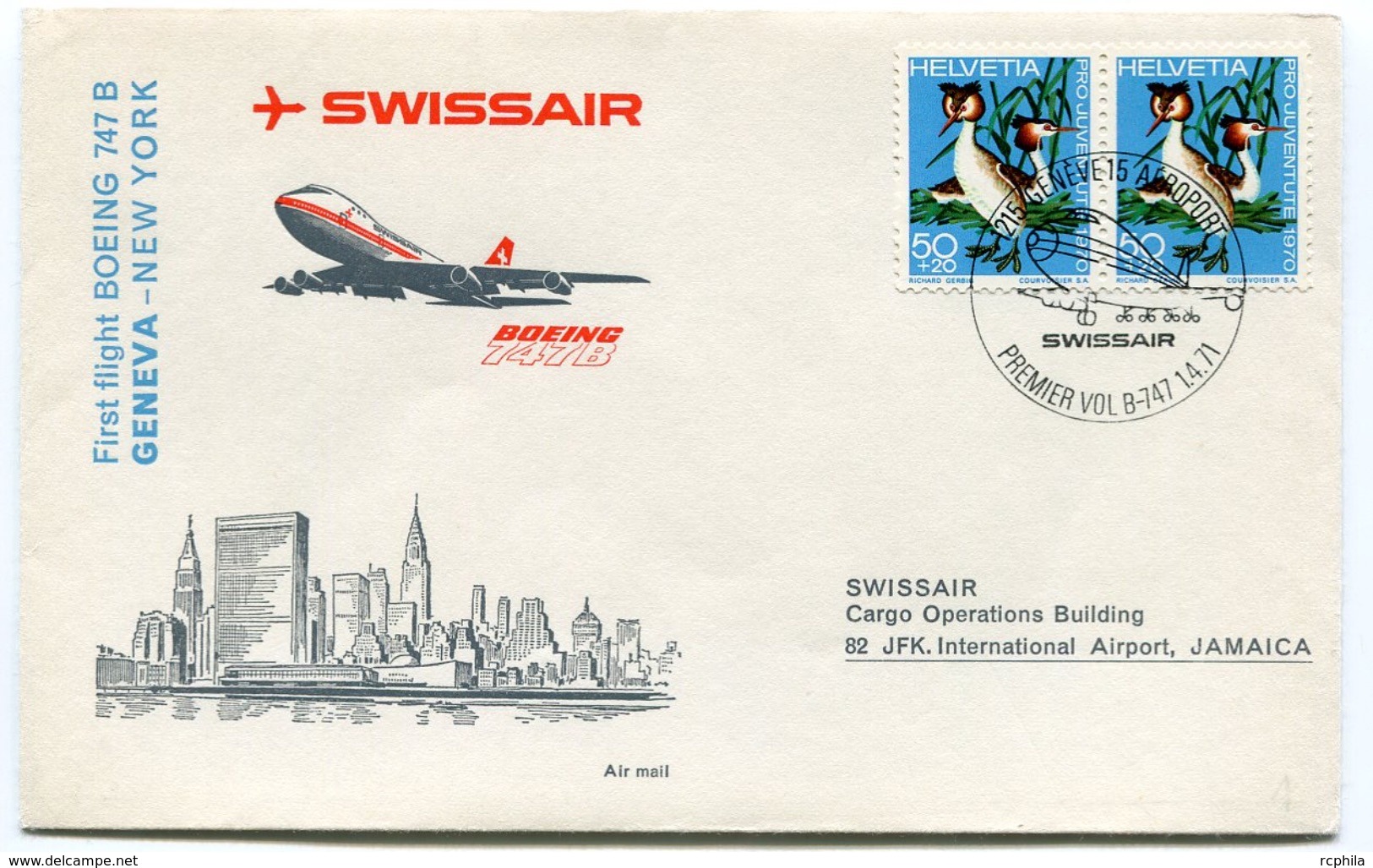 RC 6568 SUISSE SWITZERLAND 1971 1er VOL SWISSAIR GENEVE - NEW YORK USA FFC LETTRE COVER - Erst- U. Sonderflugbriefe