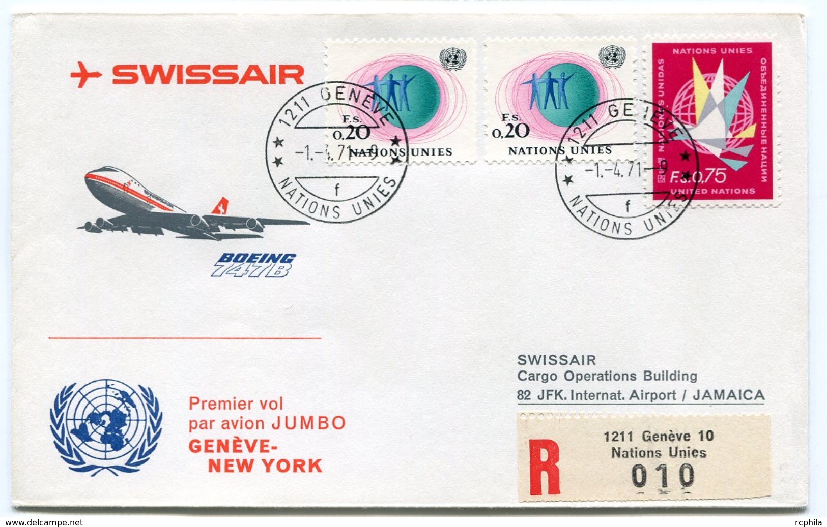 RC 6569 SUISSE SWITZERLAND 1971 1er VOL SWISSAIR GENEVE - NEW YORK USA FFC LETTRE COVER - Eerste Vluchten