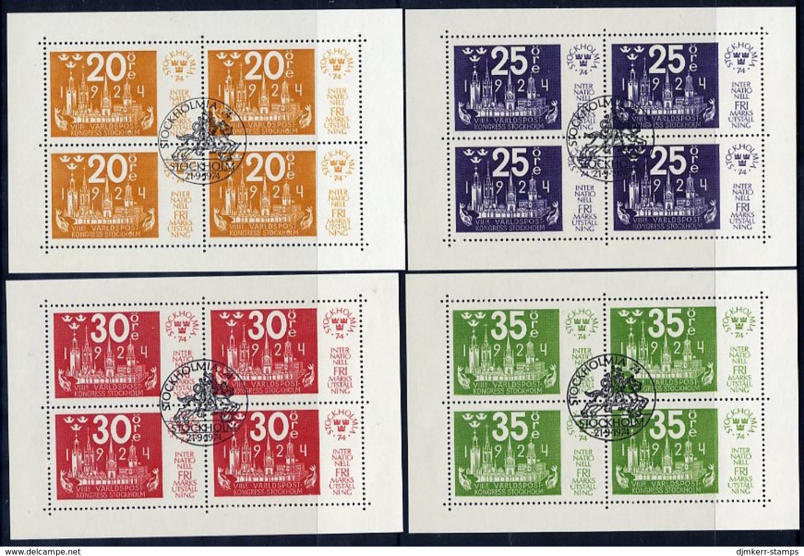 SWEDEN 1974 STOCKHOLMIA '74 Set Of 4 Blocks Cancelled.  Michel Blocks 2-5 - Blocks & Sheetlets