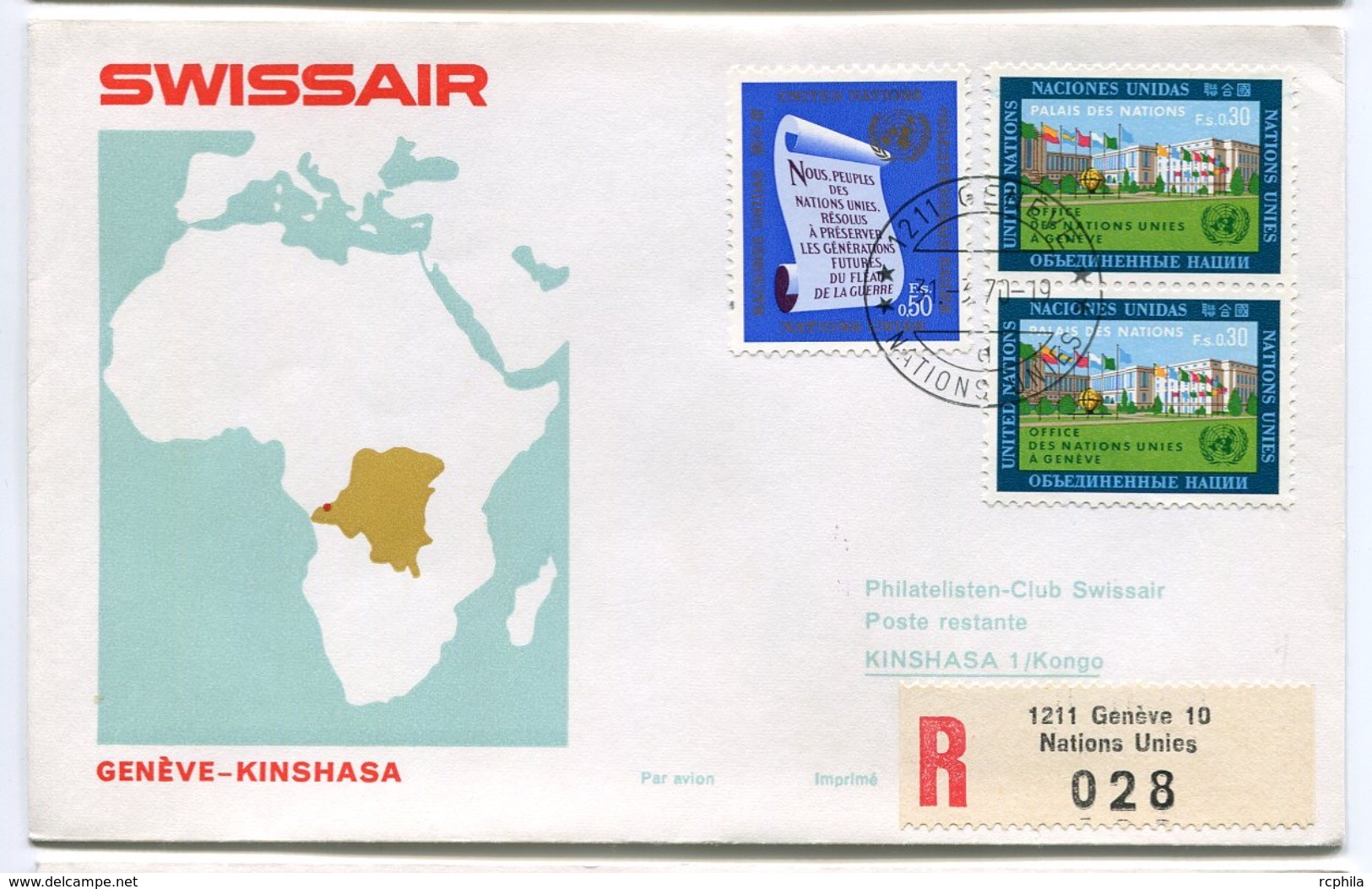 RC 6581 SUISSE SWITZERLAND 1970 1er VOL SWISSAIR GENEVE - KINSHASA KONGO FFC LETTRE COVER - Erst- U. Sonderflugbriefe