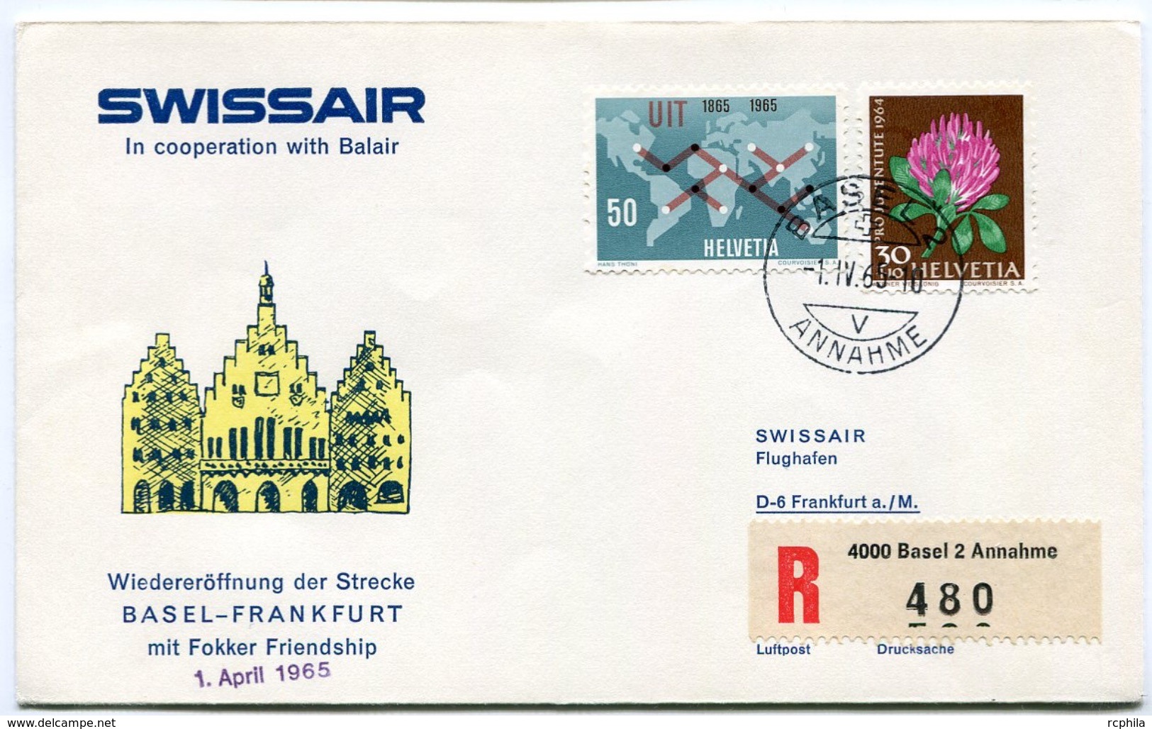 RC 6585 SUISSE SWITZERLAND 1965 1er VOL SWISSAIR BALE - FRANKFURT ALLEMAGNE FFC LETTRE COVER - Erst- U. Sonderflugbriefe