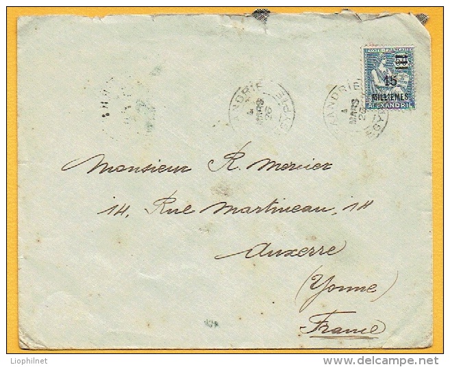 ALEXANDRIE, 1926, Type MOUCHON Surcharge Noire 15 Millièmes, Sur Lettre - Lettres & Documents