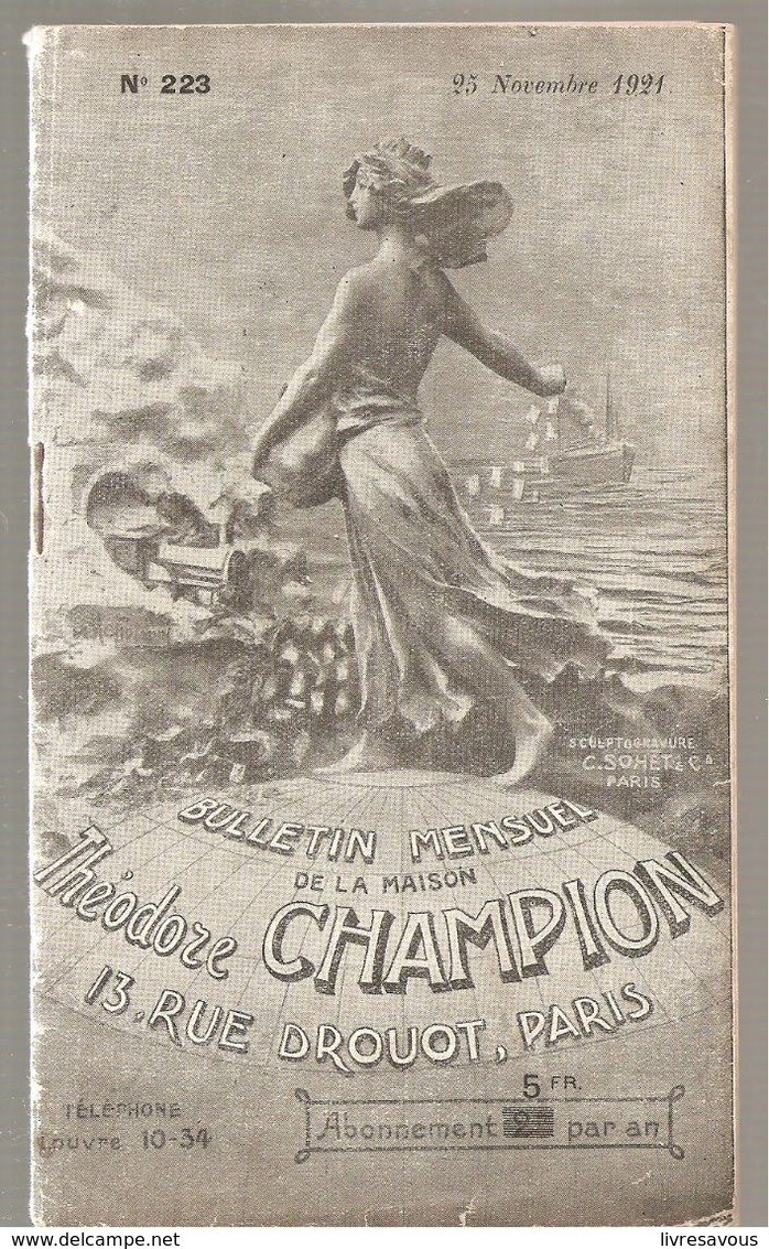 Bulletin Mensuel N°223 Du 25/11/1921 De La Maison Théodore Champion 13; Rue Drouot à Paris - Catalogues De Maisons De Vente