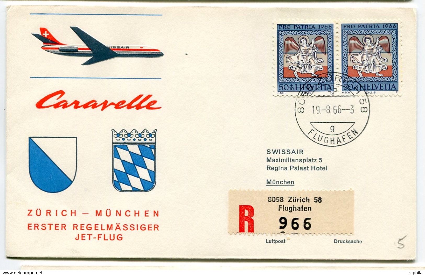 RC 6593 SUISSE SWITZERLAND 1966 1er VOL SWISSAIR ZURICH - MUNCHEN ALLEMAGNE FFC LETTRE COVER - Erst- U. Sonderflugbriefe