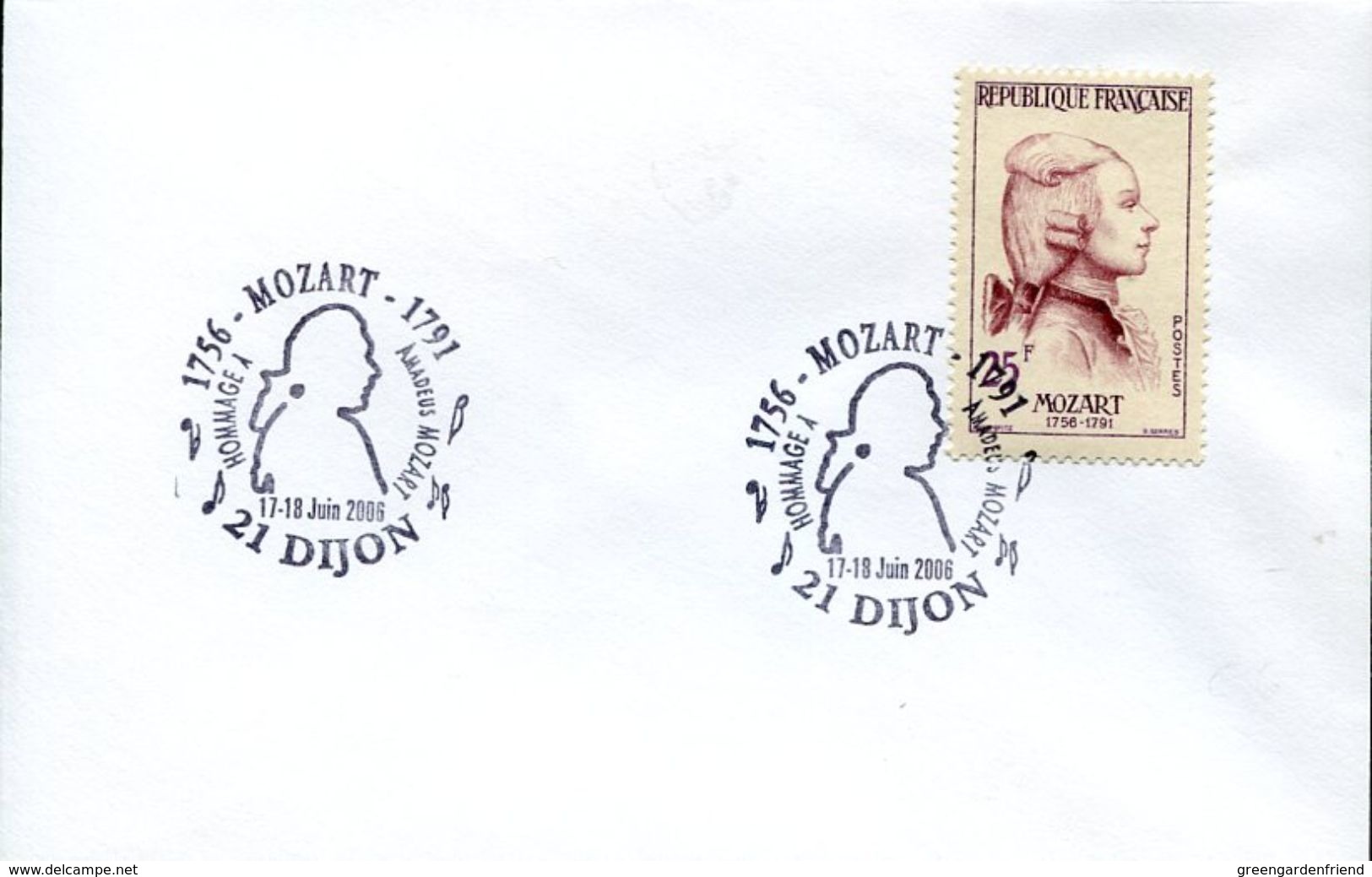 29926 France, Special Postmark  2006  Dijon,  Amadeus Mozart - Music