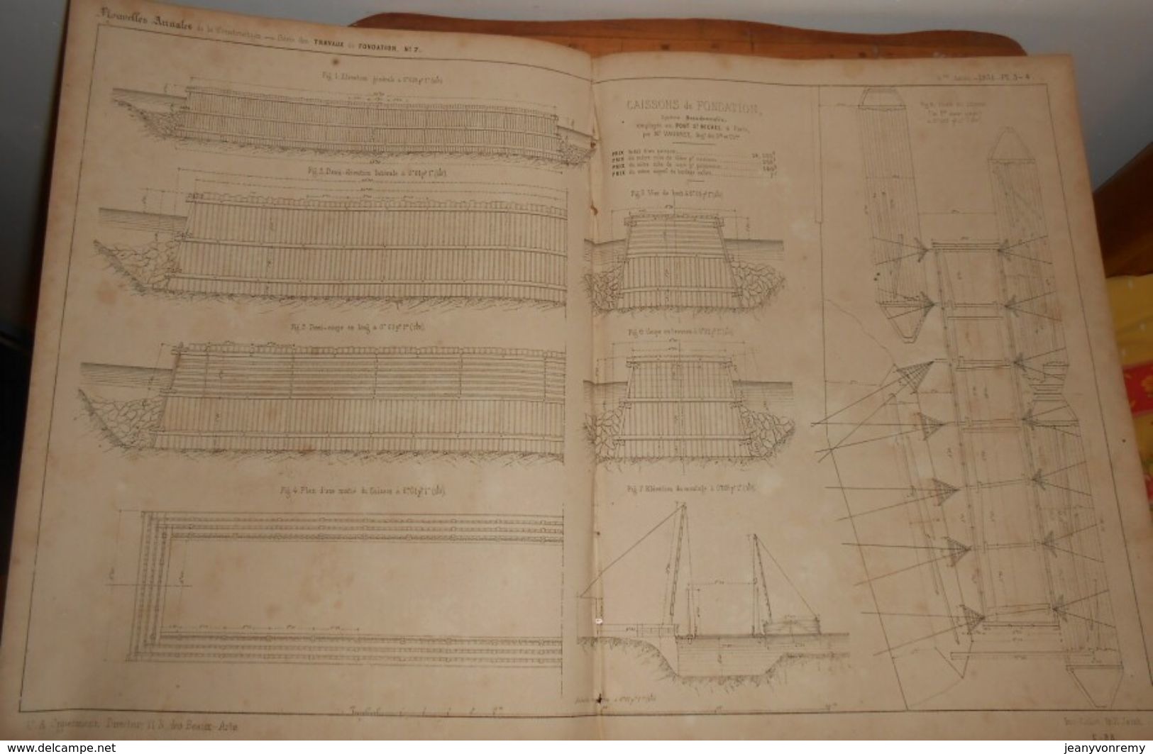 Plan De Caissons De Fondation Système Beaudemoulin, Employés Au Pont Saint-Michel à Paris. 1858 - Opere Pubbliche