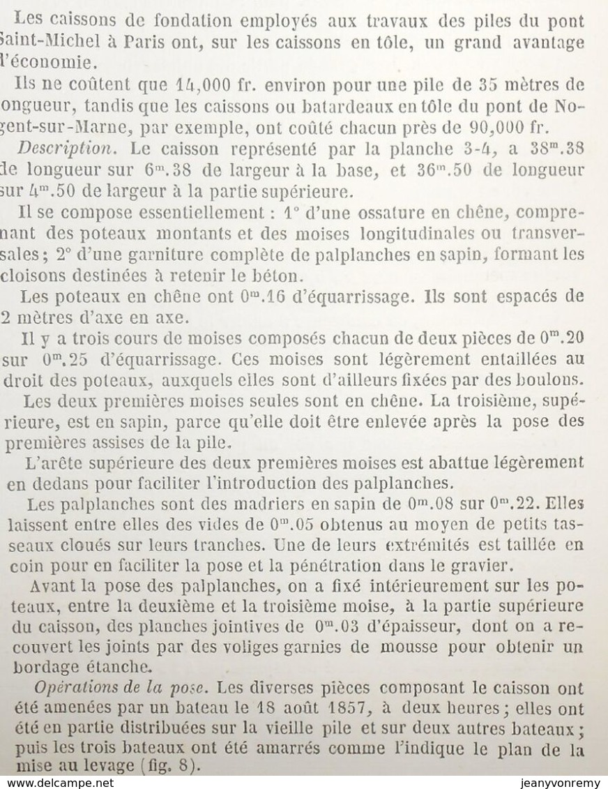 Plan De Caissons De Fondation Système Beaudemoulin, Employés Au Pont Saint-Michel à Paris. 1858 - Opere Pubbliche