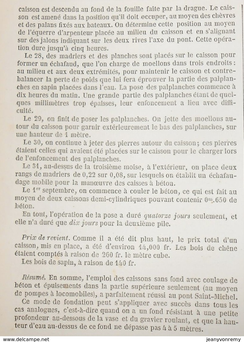 Plan De Caissons De Fondation Système Beaudemoulin, Employés Au Pont Saint-Michel à Paris. 1858 - Obras Públicas