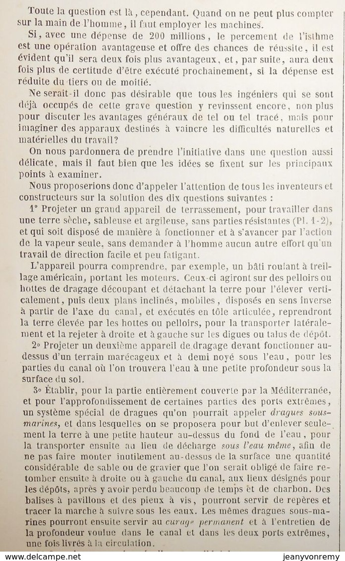 Plan Du Percement De L'isthme De Suez. 1858 - Obras Públicas