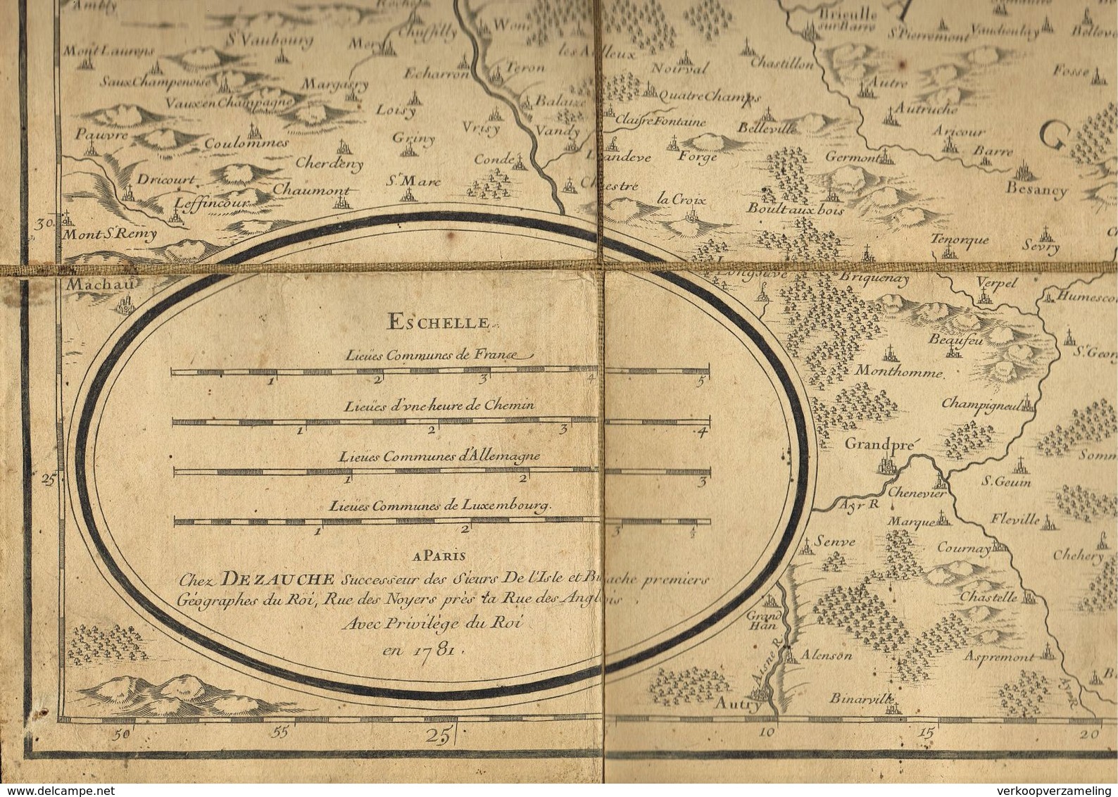 Sud Du Luxembourg  Chiny , Bouillon , Arlon, Neufchateau 1781 Attention Tissu Legerement Abime - Cartes Topographiques