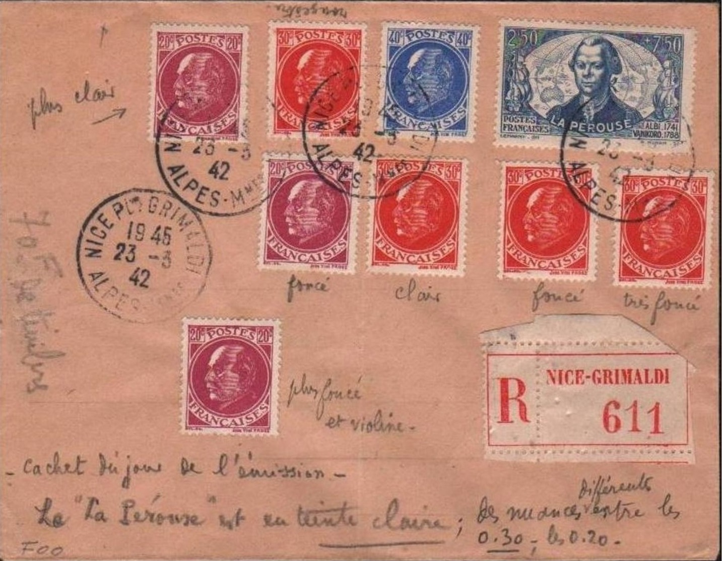 FRANCE - RECO 1942 NICE-GRIMALDI YT #541 505-507 - Covers & Documents