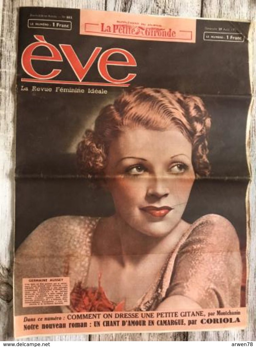 Eve Journal Feminin Mode Actualite Publicites Germaine Aussey 29 Aout 1937 - Other & Unclassified