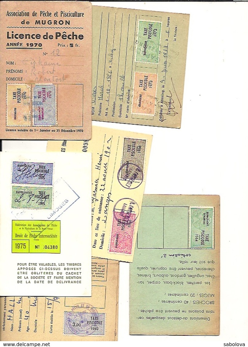 6  Cartes De Pêche Permis De Pêche  1975, 1973, 1970, 1962, 1964 Supplément Dimanche, 1966 - Non Classificati