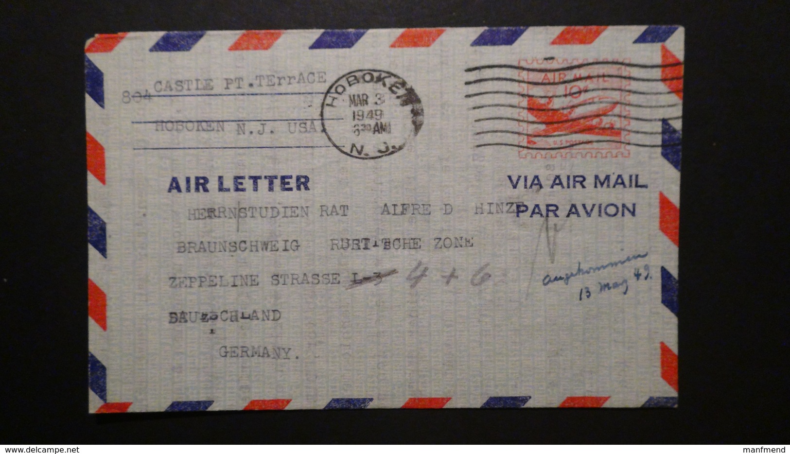 USA - 1949-05-03 - 10 Cents - Air Letter - Used - Postal Stationery - Look Scans - 1941-60