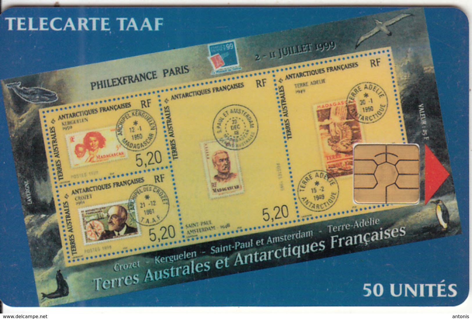 TAAF - Philex France 99(verdatre), Tirage %1500, 07/99, Used - TAAF - French Southern And Antarctic Lands