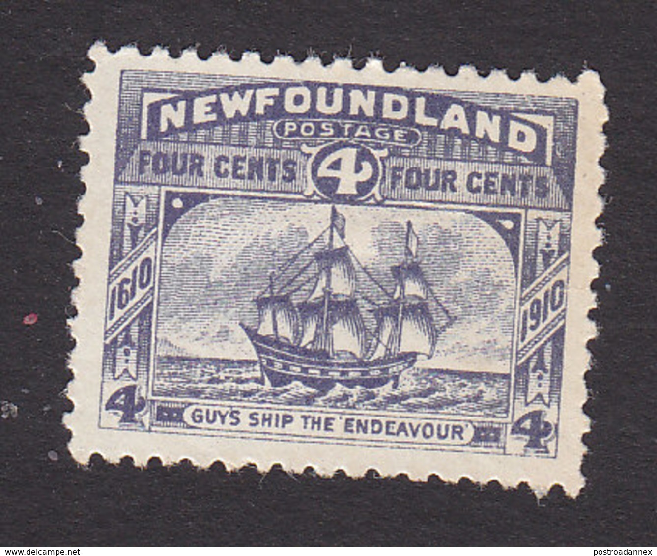 Newfoundland, Scott #90, Mint Hinged, Guy's Ship, Issued 1910 - 1908-1947