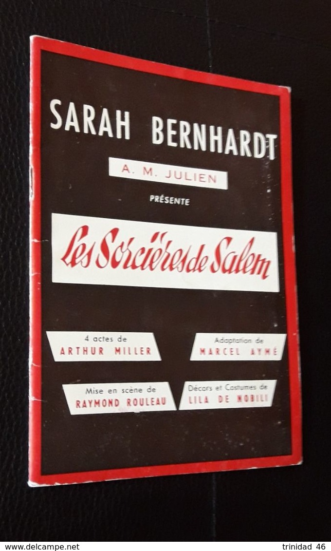 PROGRAMME DU THEATRE DE SARAH BERNHARDT  ARTISTE  ARTISTES  ART  SPECTACLE ARTHUR MILLER MARCEL AYME - Programmes