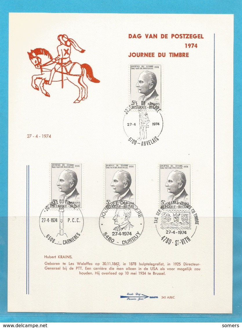 FDS - FDC - "DAG V D POSTZEGEL - JOURNEE DU TIMBRE" - 3 BLZN -  10 AFSTEMPELINGEN 1974 ..........24 - Unclassified