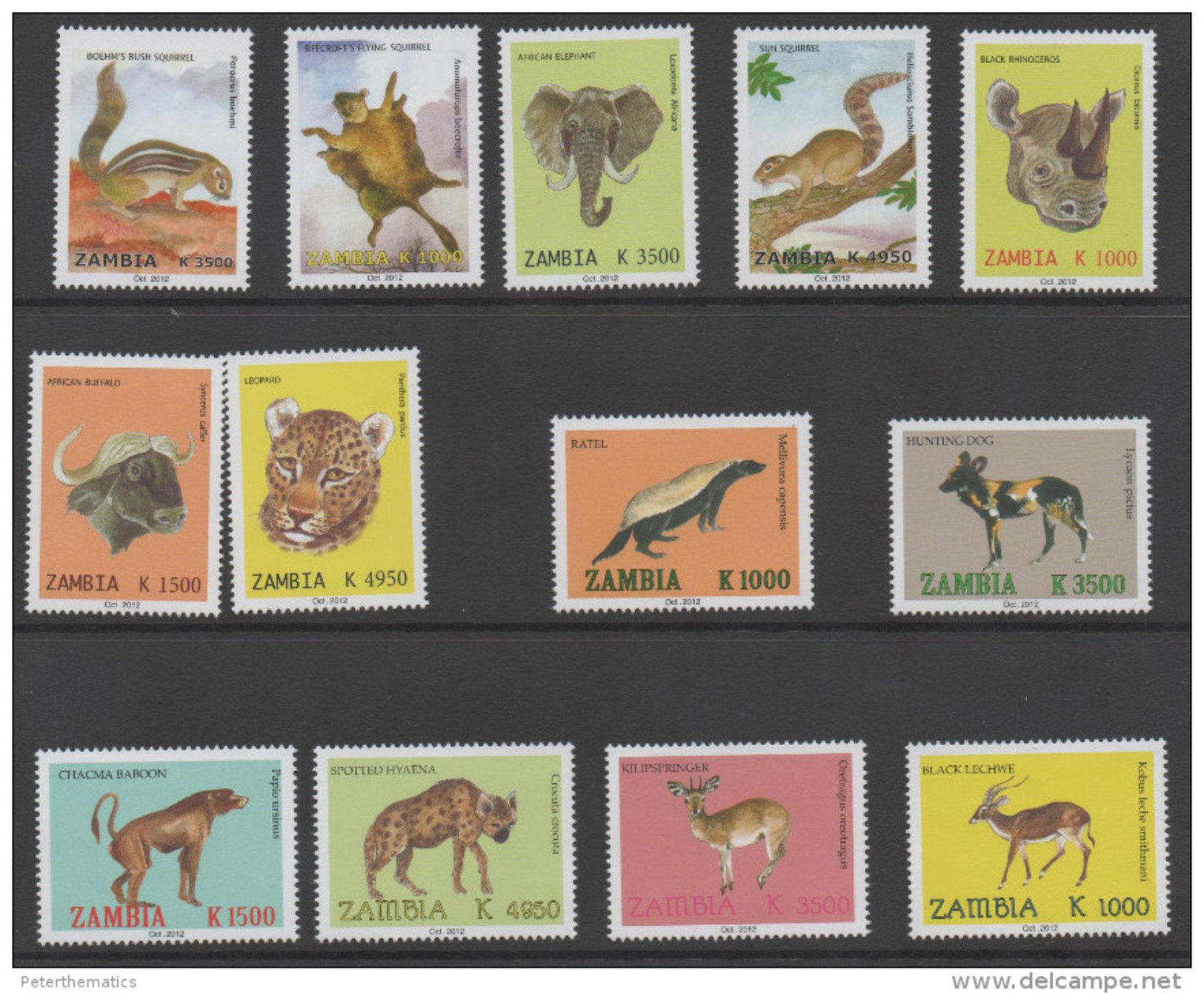 ZAMBIA, 2012, MNH, DEFINITIVES, ANIMALS,ELEPHANTS, RHINOS, BABOONS,SQUIRRELS, 13v OF 18v, NO OVERPRINT, VERY VERY SCARCE - Other & Unclassified