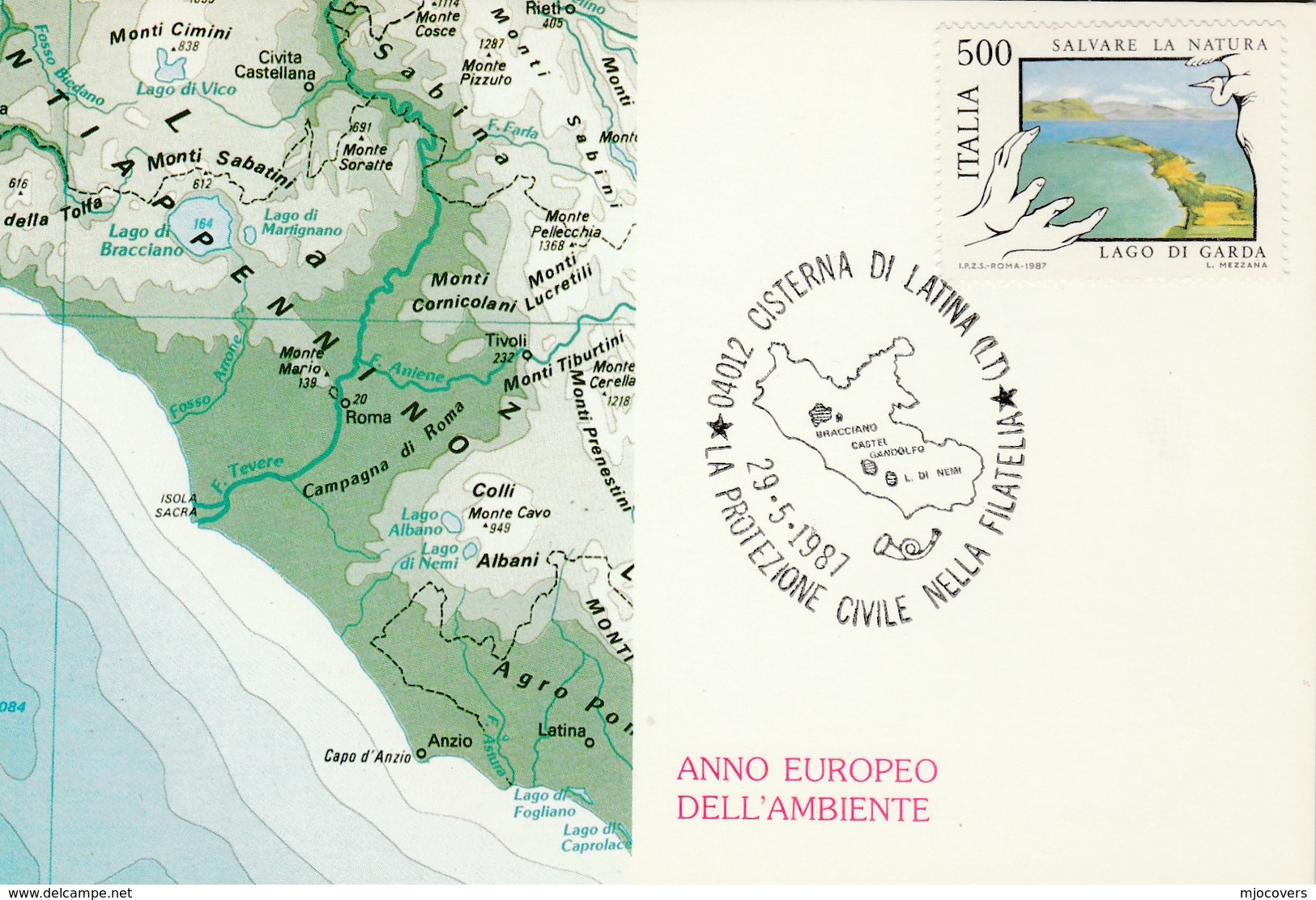 1987 EUROPEAN ENVIRONMENT YEAR EVENT COVER Cisterna Di Latina ITALY NATURE CONSERVATION Stamps Postcard Map - Protection De L'environnement & Climat