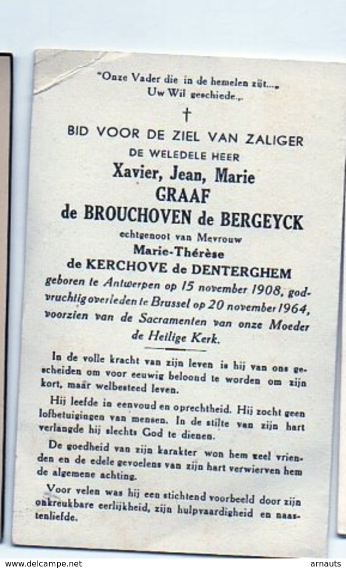 Xavier De Brouchoven De Bergeyck Echtgenoot De Kerchove De Denterghem °Antwerpen 1908 +1964 Brussel  Namur De BORCHGRAVE - Obituary Notices