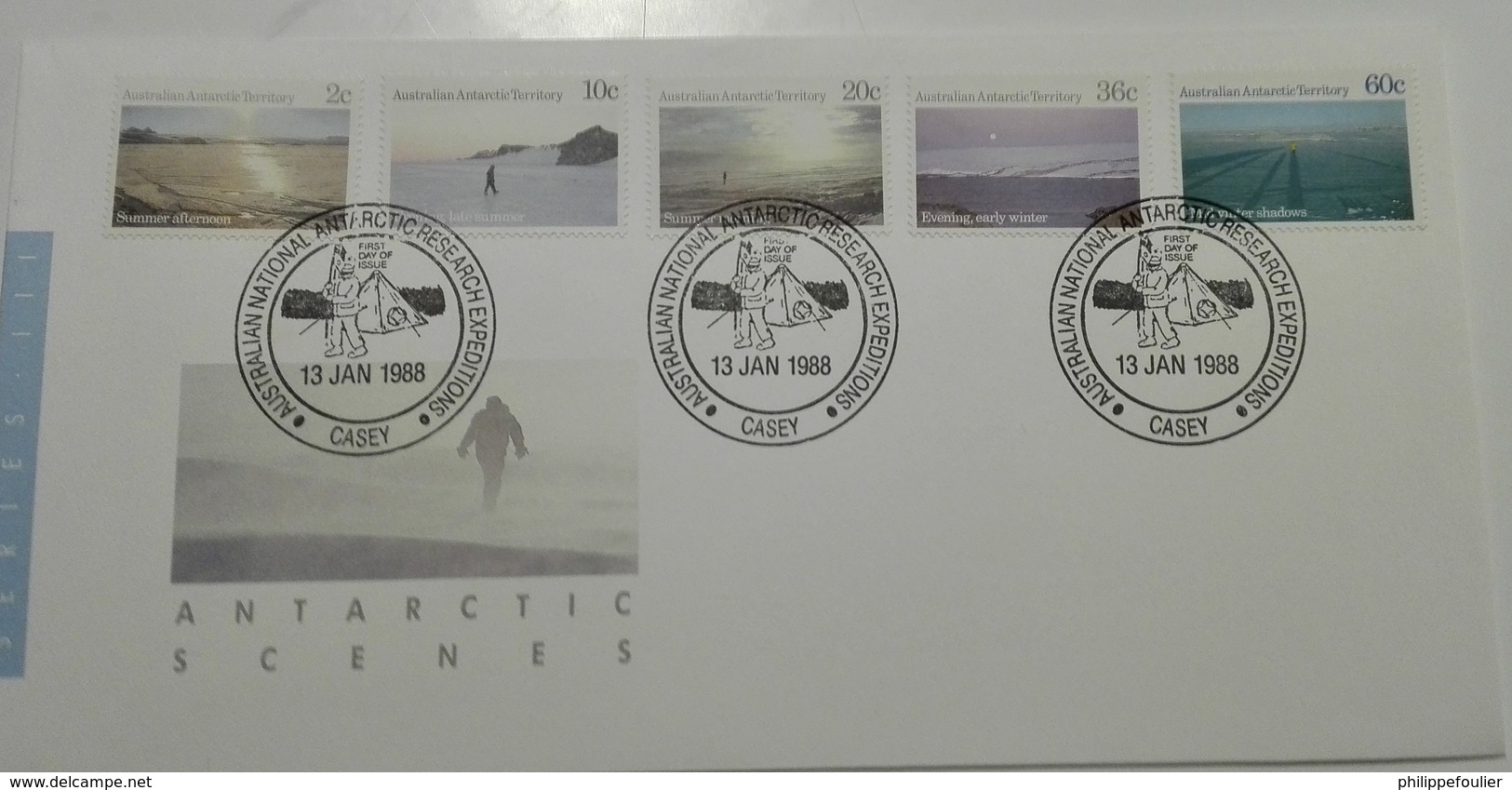 AAT ANTARCTIC SCENES SERIES 3  On 3  FDC Davis 11/87 , Mawson 01/88 , Casey 01/88 - Covers & Documents