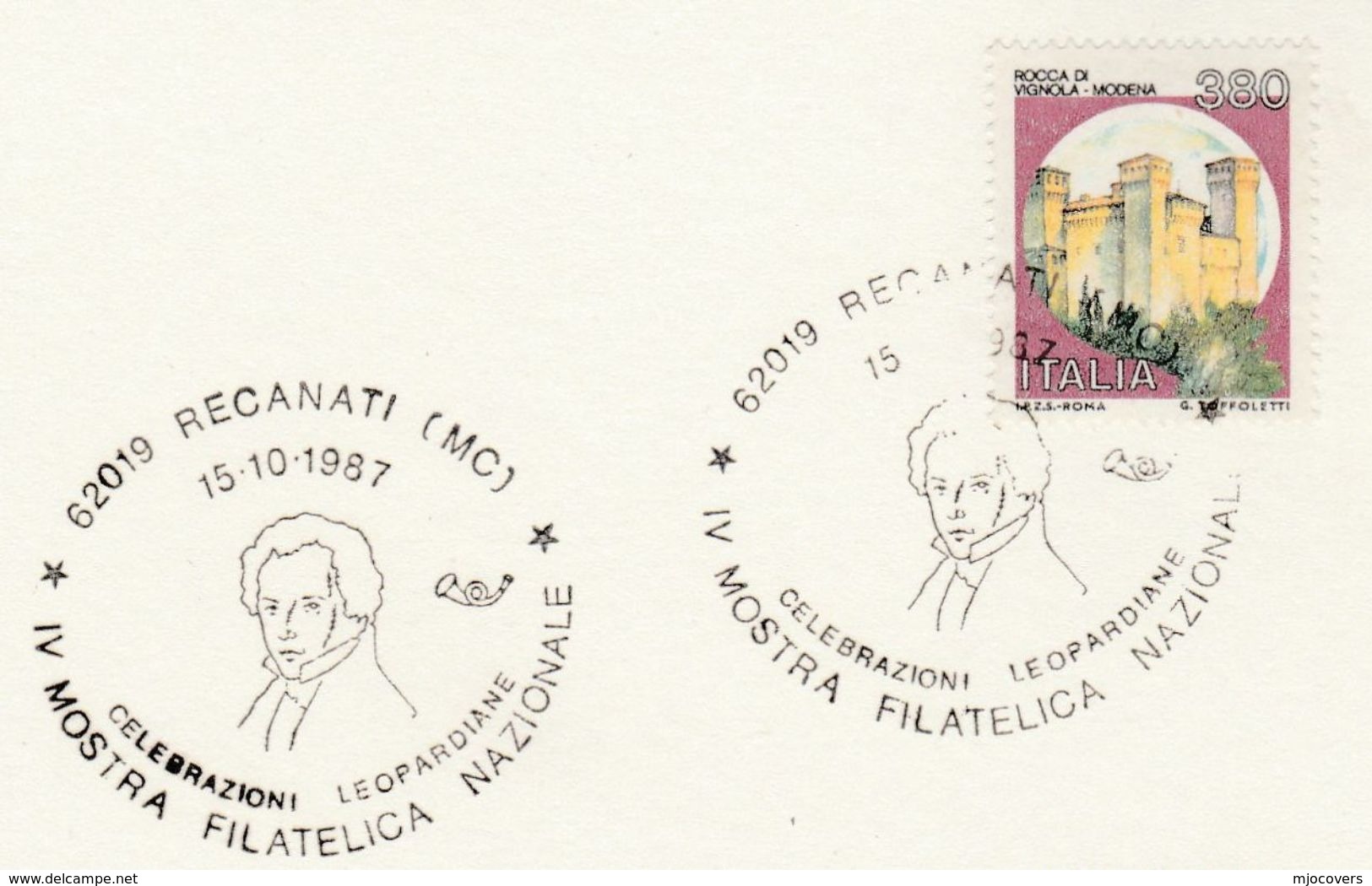 1987 LEOPARDI Philosopher  EVENT COVER Recanati  Card Stamps Italy Philosophy Poetry - Other & Unclassified