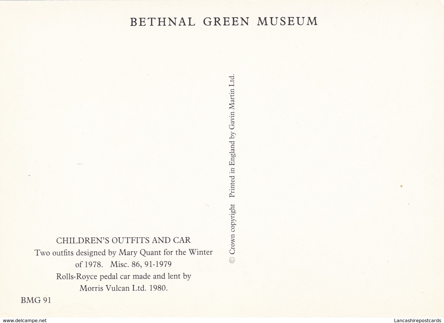 Postcard Bethnal Green Museum Mary Quant Children's Fashion And Rolls Royce Pedal Car  My Ref B22155 - Museum