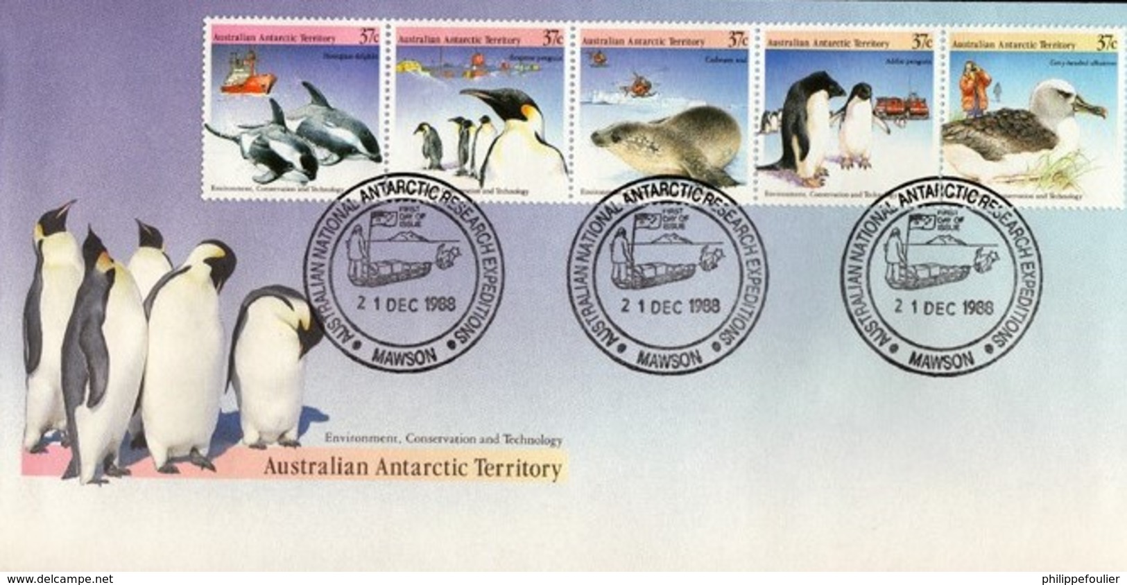 AAT Environment Conservation & Technology  1988 Issue  On 3 FDC Davis 28/12/88, Mawson21/12/88 , Casey 14/12/88 - Lettres & Documents