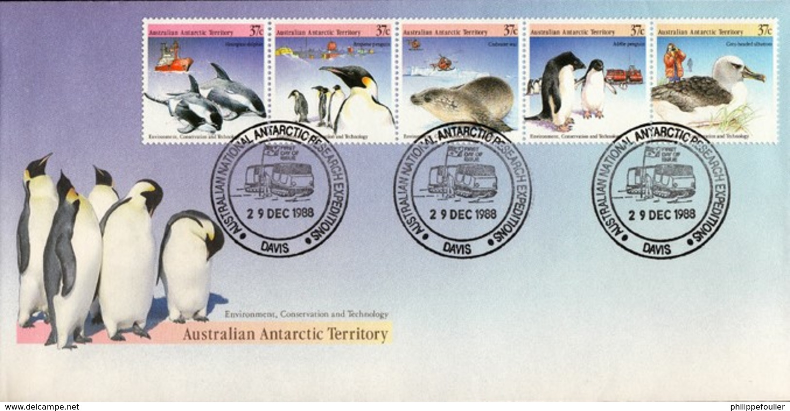 AAT Environment Conservation & Technology  1988 Issue  On 3 FDC Davis 28/12/88, Mawson21/12/88 , Casey 14/12/88 - Covers & Documents