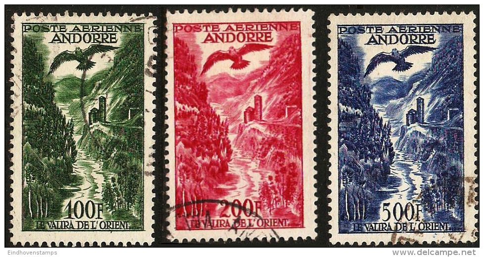 Andorra French 1955, Airmail Stampe 100-500 Fr 3 Values Cancelled - Used Stamps