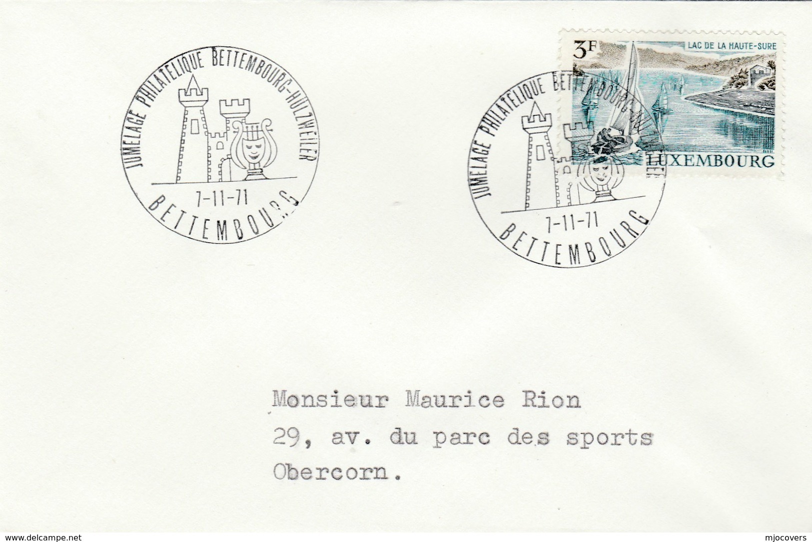 1971 Luxembourg TWINNING  EVENT COVER Pmk  BETTEMBOURG HULZWEILER , Franked 3f SAILING LAKE HAUTE SURE Sport - Cartas & Documentos