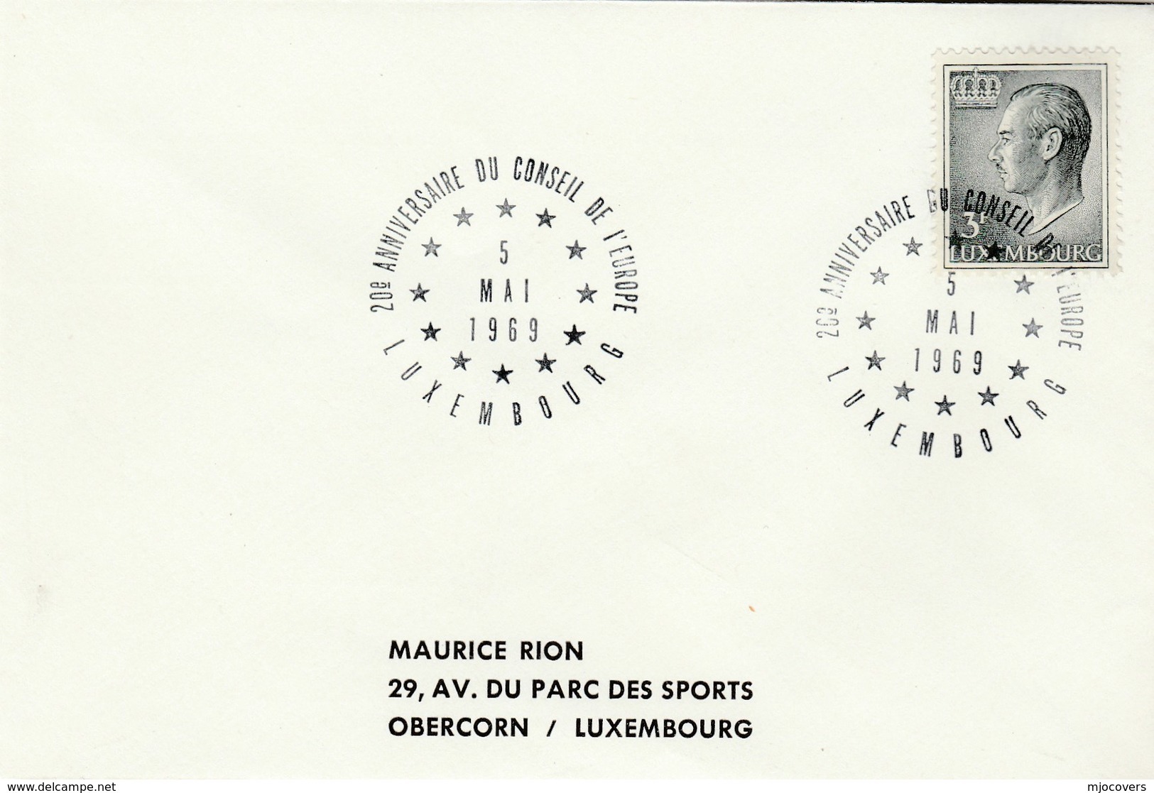 1969 Luxembourg COUNCIL OF EUROPE 20th ANNIV EVENT COVER Stamps European - Brieven En Documenten