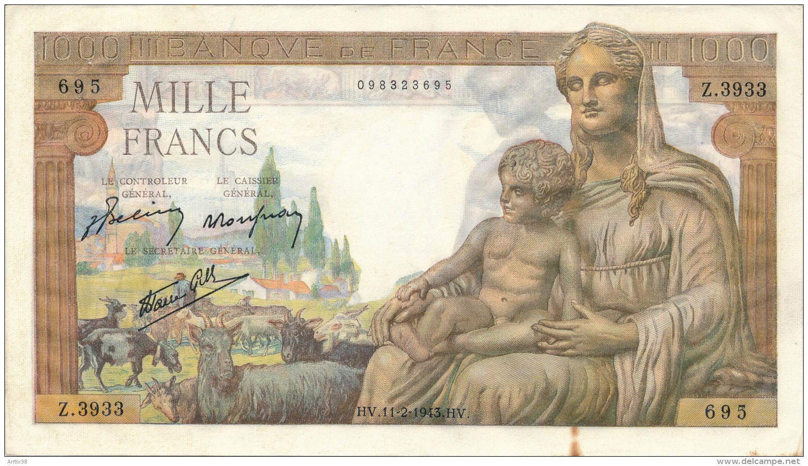 H19 - Billet - 1000 FRANCS  - DÉESSE DEMETER - 1 000 F 1942-1943 ''Déesse Déméter''