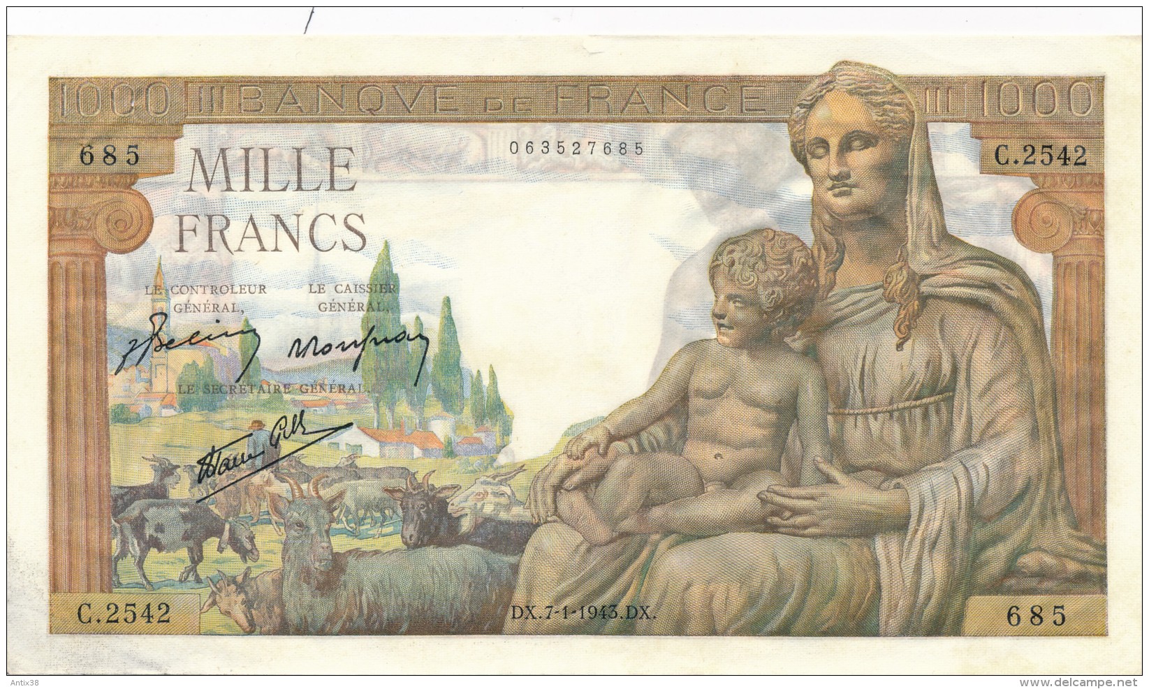 H19 - Billet - 1000 FRANCS  - DÉESSE DEMETER - 1 000 F 1942-1943 ''Déesse Déméter''