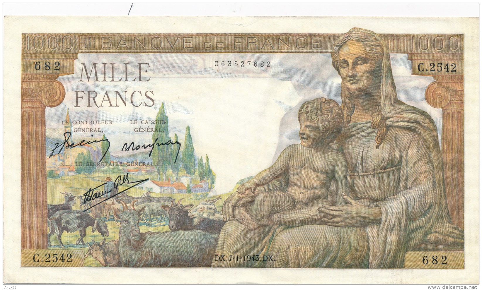 H19 - Billet - 1000 FRANCS  - DÉESSE DEMETER - 1 000 F 1942-1943 ''Déesse Déméter''