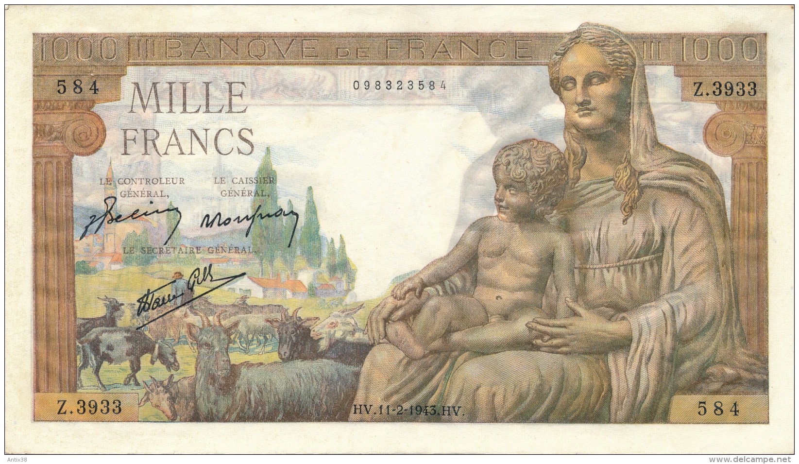 H19 - Billet - 1000 FRANCS  - DÉESSE DEMETER - 1 000 F 1942-1943 ''Déesse Déméter''